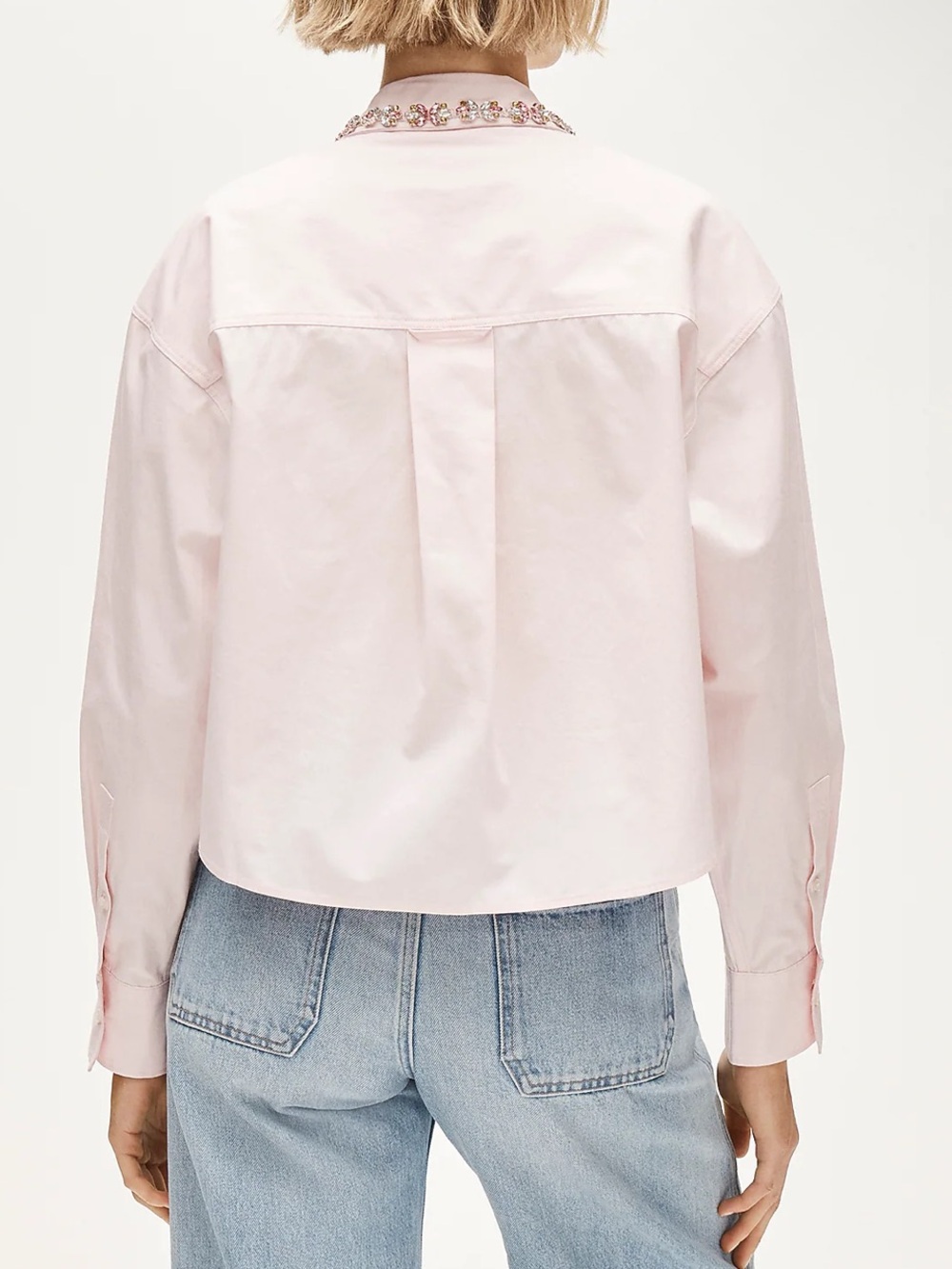 JCrew Étienne cropped button-up shirt in embellished cotton poplin NEW medium - Picture 5 of 12